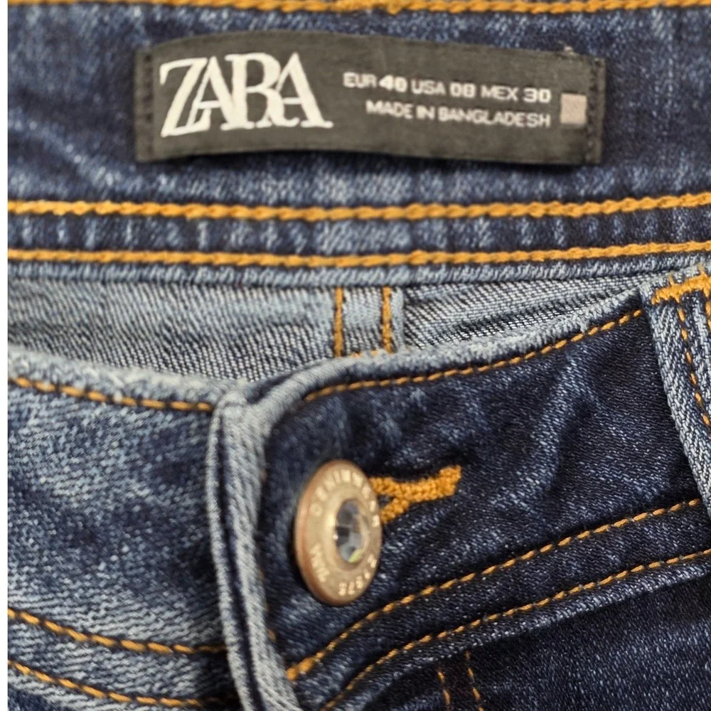 ZARA‎ Women Blue Wash Distressed Skinny Jeans Size EUR 40 US 8